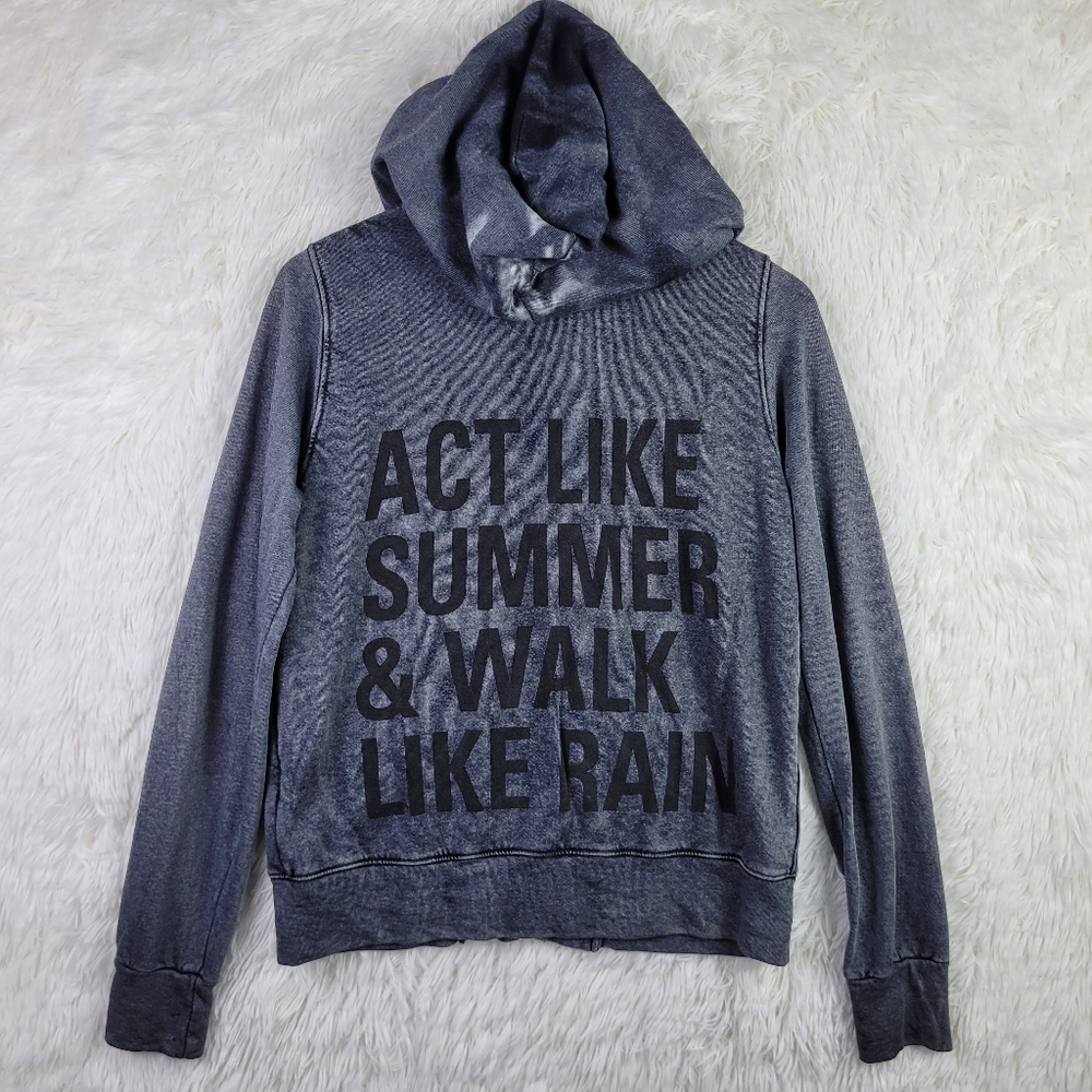 Sundry Full Zip Hooded Graphic Print Sweatshirt Distressed Gray Sz 3 Made In USA